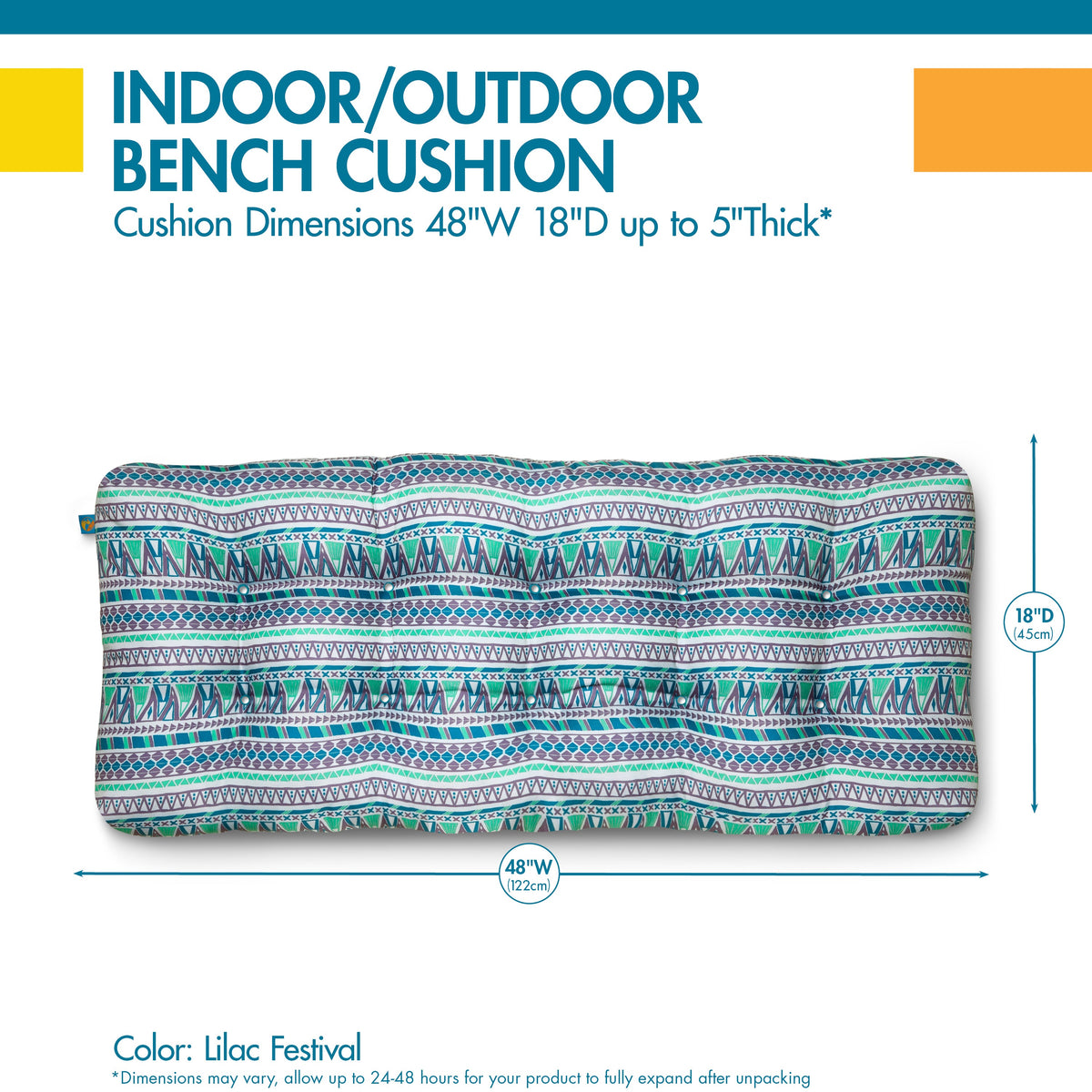 Easygoing Covers Water-Resistant Indoor/Outdoor Bench Cushion, 48 x 18 x 5 Inch image 8