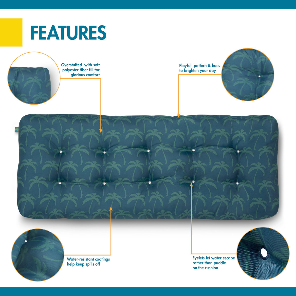 Easygoing Covers Water-Resistant Indoor/Outdoor Bench Cushion, 48 x 18 x 5 Inch image 4