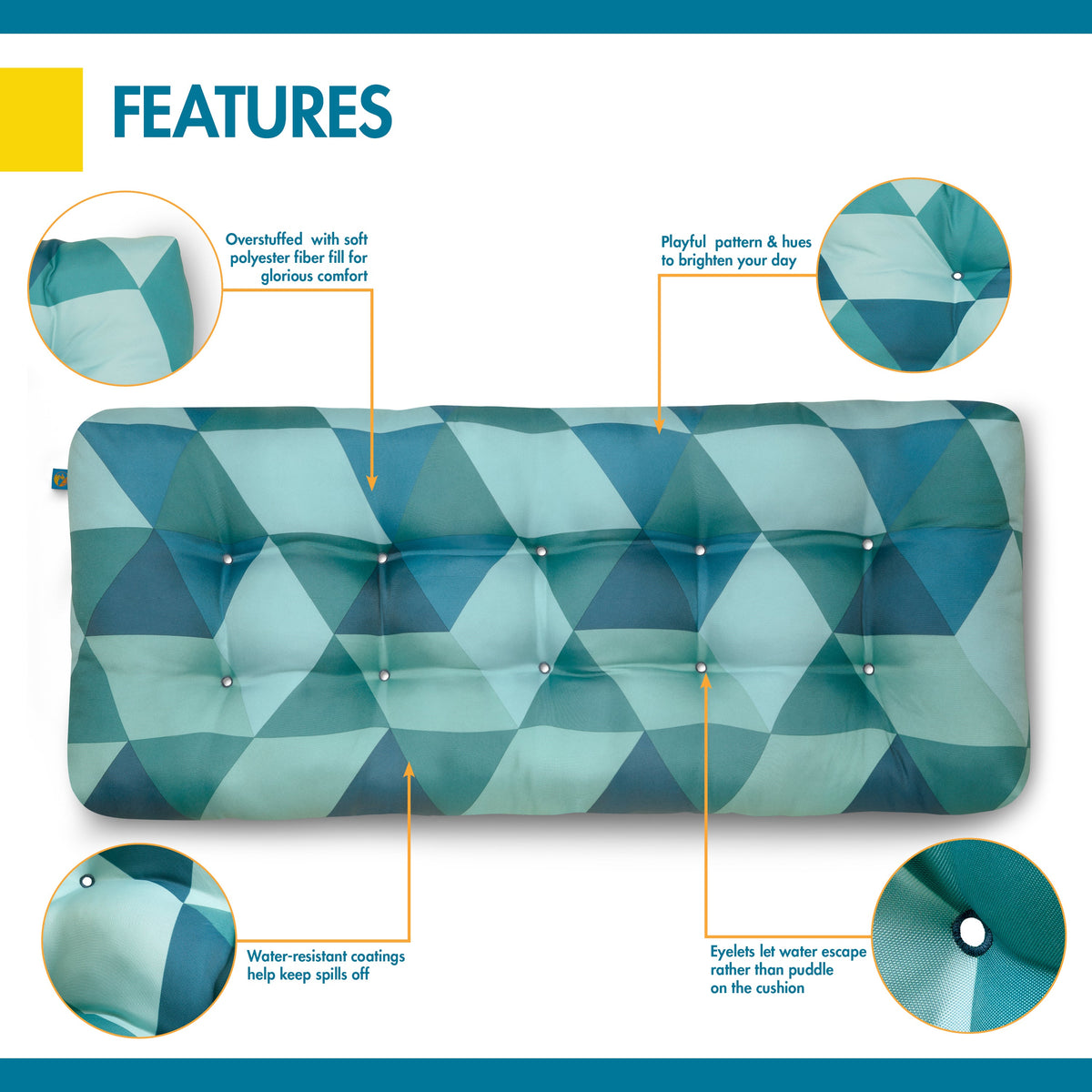 Easygoing Covers Water-Resistant Indoor/Outdoor Bench Cushion, 48 x 18 x 5 Inch image 21