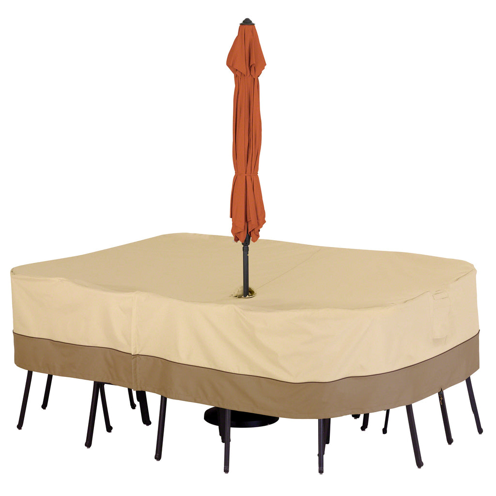 Easygoing Covers Water-Resistant Rectangular/Oval Patio Table & Chair Set Cover with Umbrella Hole image 1