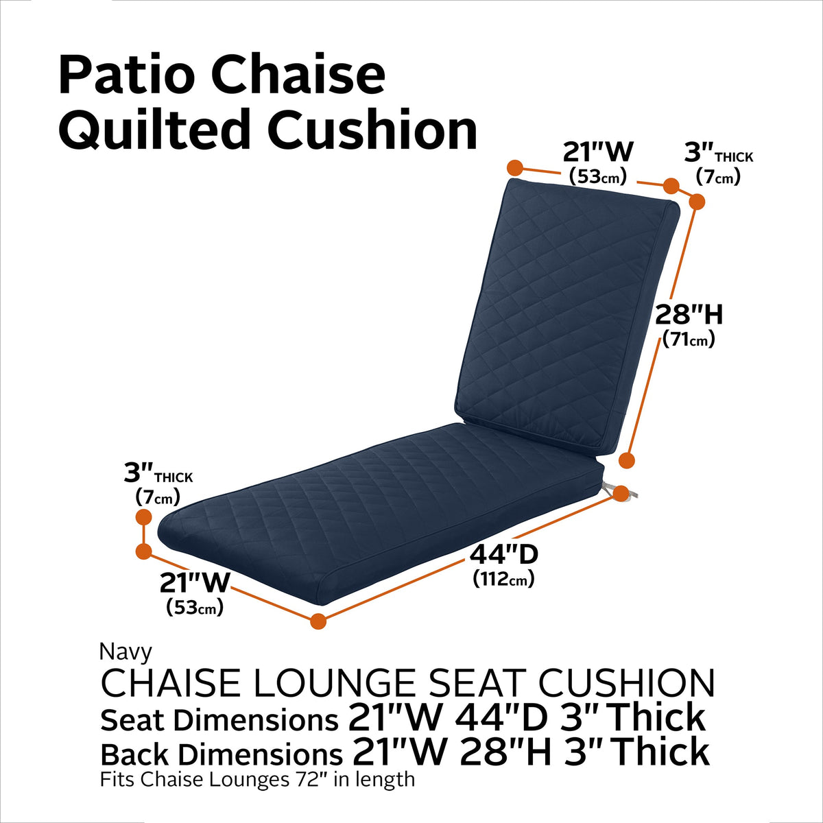 Easygoing Covers Fade-Resistant Water-Resistant Rectangle Patio Quilted Chaise Lounge Cushion image 59
