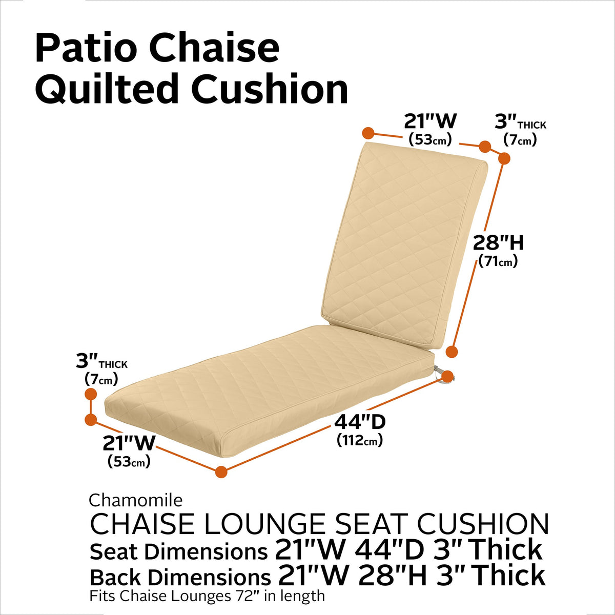 Easygoing Covers Fade-Resistant Water-Resistant Rectangle Patio Quilted Chaise Lounge Cushion image 68
